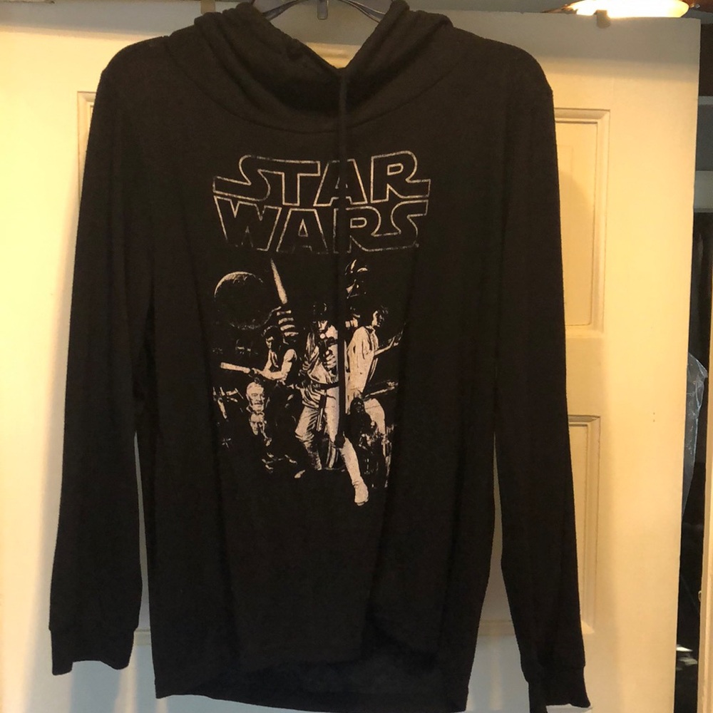 Distressed Star Wars cowl neck thin sweater